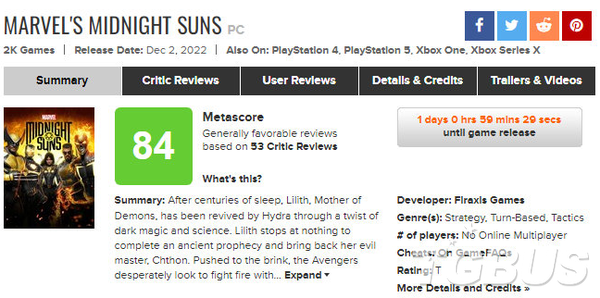 超英卡牌策略《漫威暗夜之子》Metacritic評分84分