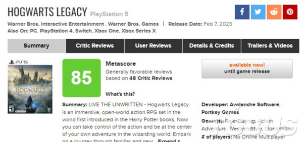 粉絲必玩《霍格沃茨之遺》Metacritic均分85博好評