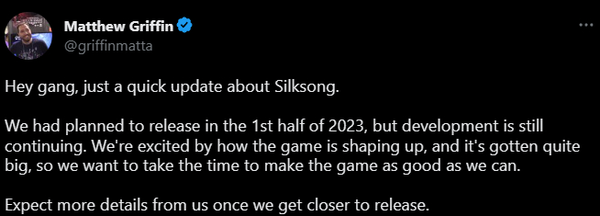 《空洞騎士》開發團隊表示將推遲“絲之歌”的上市時間